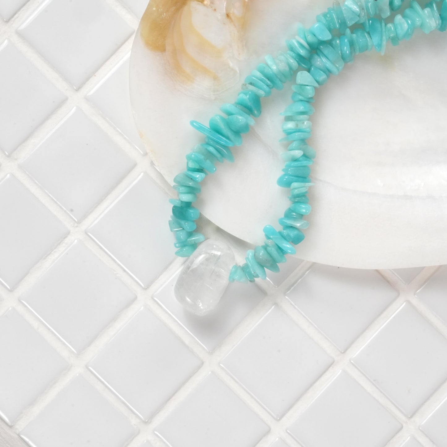 Blue Lagoon | Edelsteinkette mit Amazonit & Bergkristall Anhänger