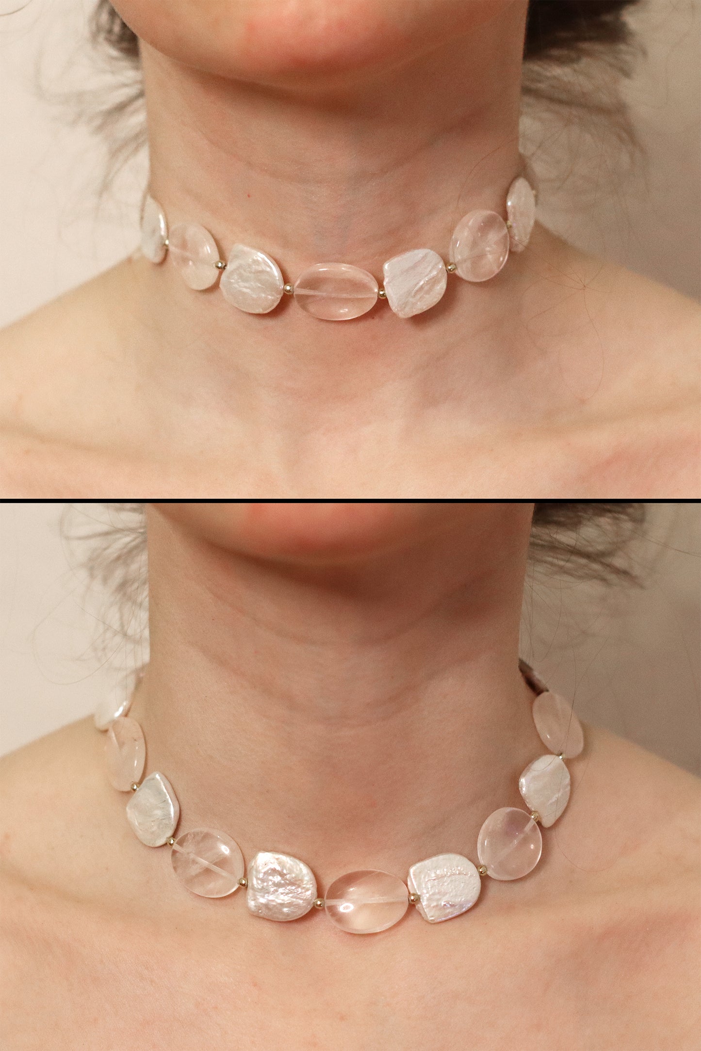 NEREÏDE | Edelstein-Choker mit Rosenquarz + Perle