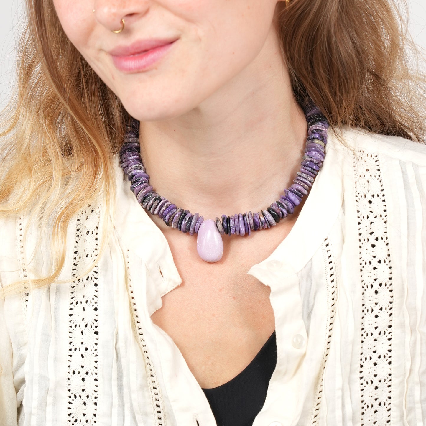 Purple Reign | Edelsteinkette mit Charoit & Phosphosiderit Anhänger