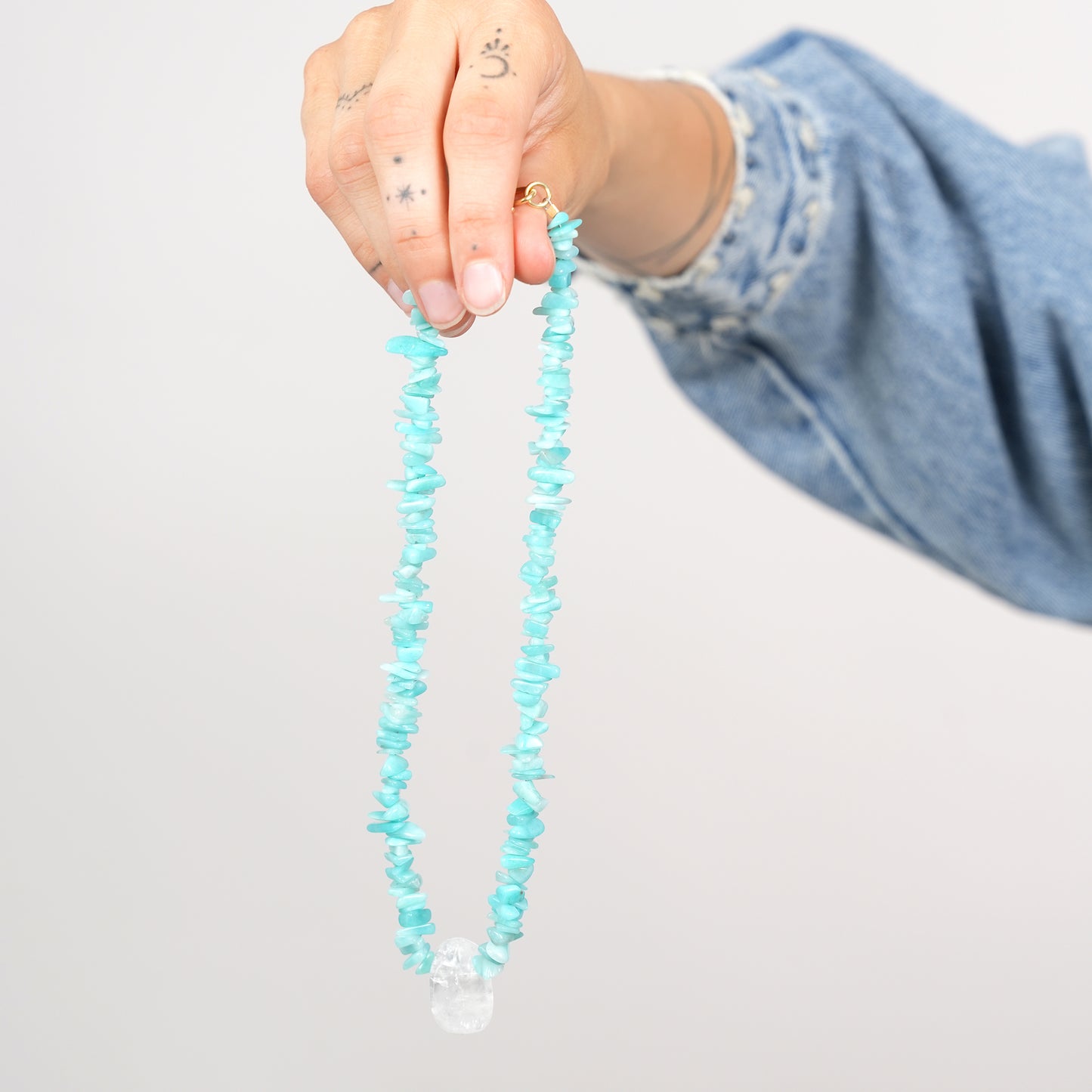 Blue Lagoon | Edelsteinkette mit Amazonit & Bergkristall Anhänger