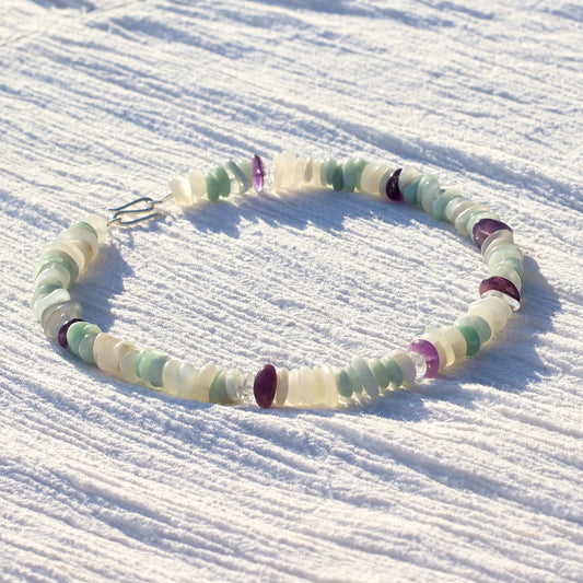 Cloudy | Edelsteinkette mit Mondstein, Jadeit & Amethyst